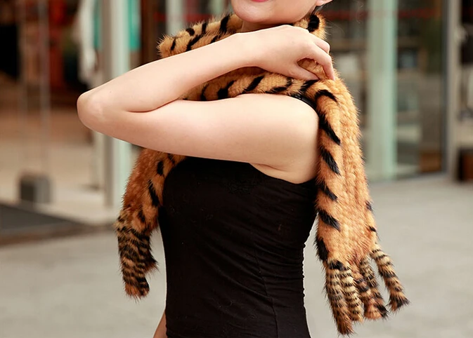 Женский зимний шарф из натурального меха норки высококачественный вязаный