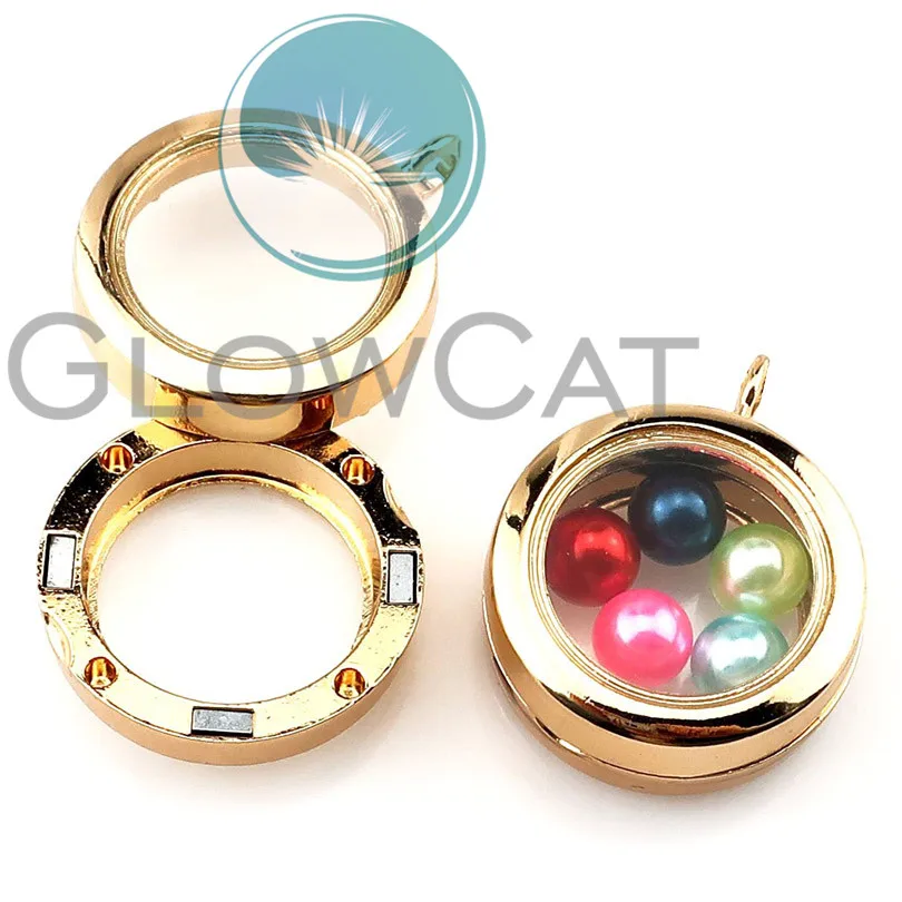 Плавающая жемчужная подвеска стеклянный медальон клетка золотого цвета