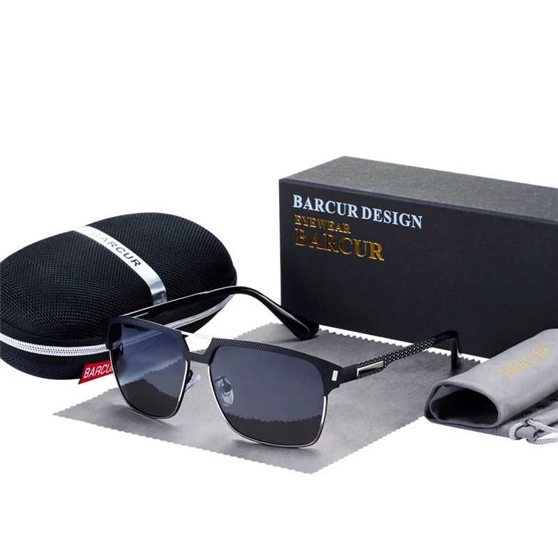Black Silver Gray Черные высококачественные поляризованные солнцезащитные очки BARCUR для мужчин, солнцезащитные очки для вождения, мужские очки с коробкой - Цвет линз: Black Silver Gray