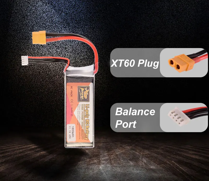 Литий-полимерный аккумулятор ZOP Power 11 1 В 1800 мАч 65C 3S XT60 перезаряжаемый для