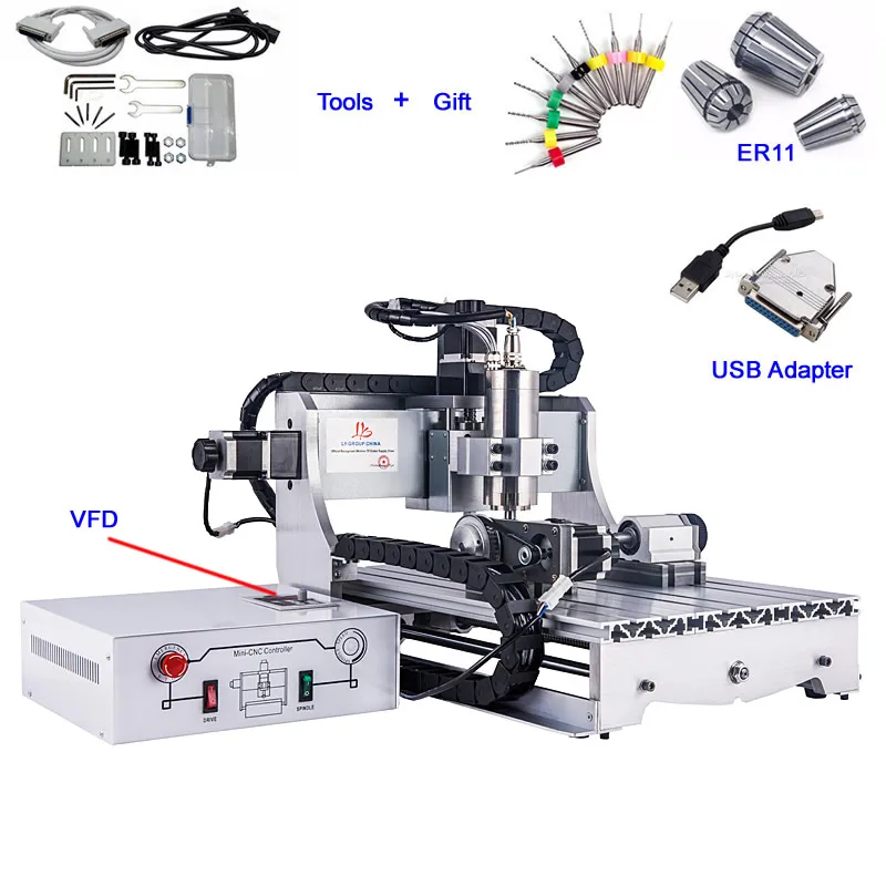 

2200W 4 Axis Mini CNC Router Engraver 3040 2.2KW VFD CNC Metal Milling Cutting Machine