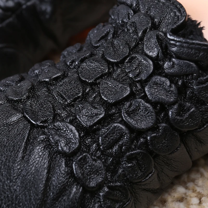 Женские кожаные перчатки женские зимние модные из овчины черные 2018|women's black leather