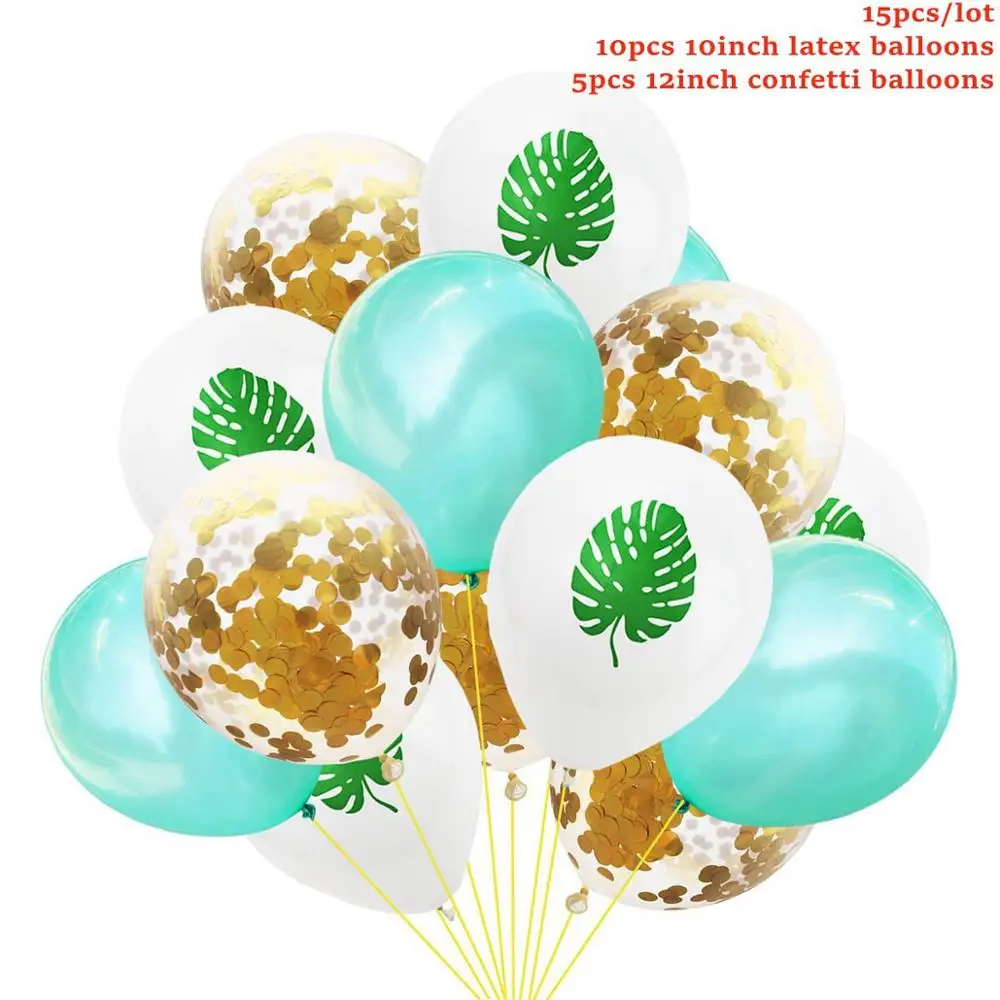 Plam Leaves Balloon1 Taoup 15 шт. воздушные шары Фламинго конфетти счастливый Гавайский круглый, из латекса животных баллонов баллон для Детские вечерние тропические сувениры - Цвет: Plam Leaves Balloon1