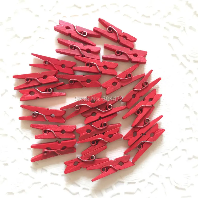 Миниатюрные прищепки x25 из натурального дерева маленькие для фотобумаги красные