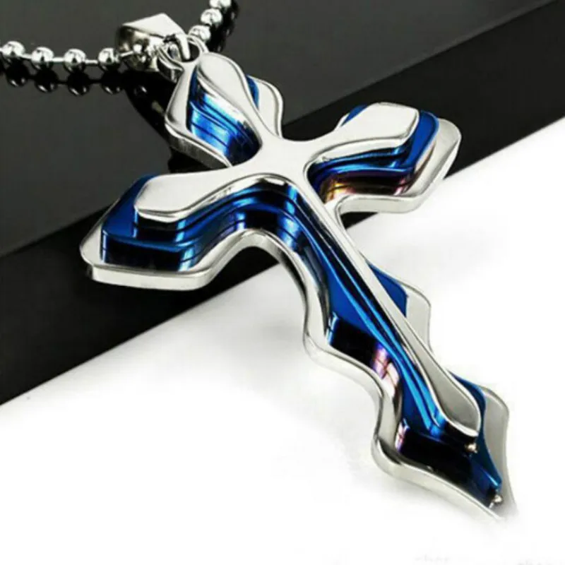 Christian cross stainless steel pendant necklace men and women fashion popular bead chain accessories clavicle | Украшения и