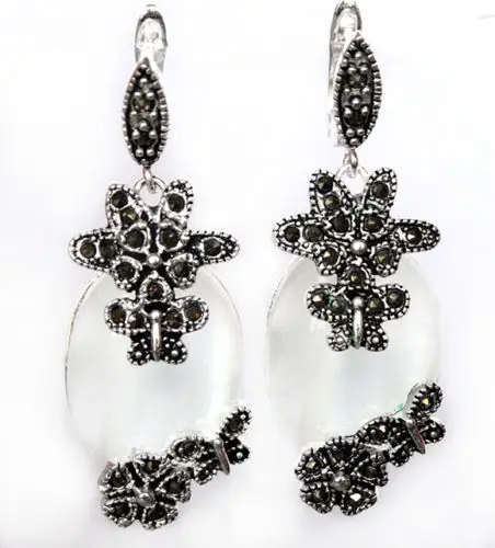 Хит продаж&gt блестящие серьги из натурального белого опала с цветком марказита