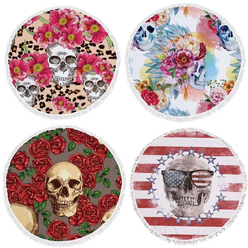 

Round Beach Towel Halloween Skull Printed Tassel Beach Towels 150cm Microfiber Bath Towels Serviette De Plage Travel Towel