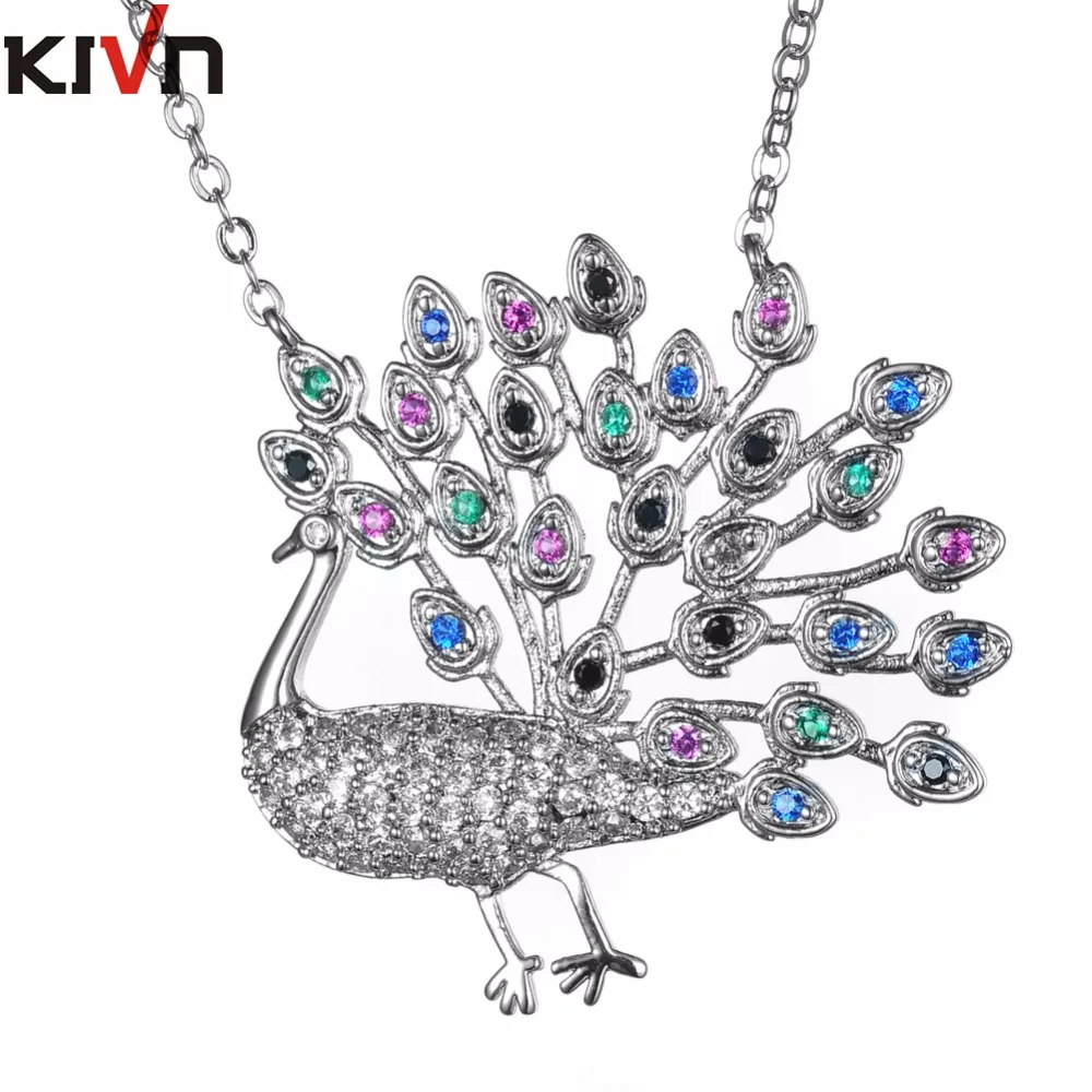 Модные ювелирные украшения KIVN подвеска в виде павлина с фианитами для женщин и