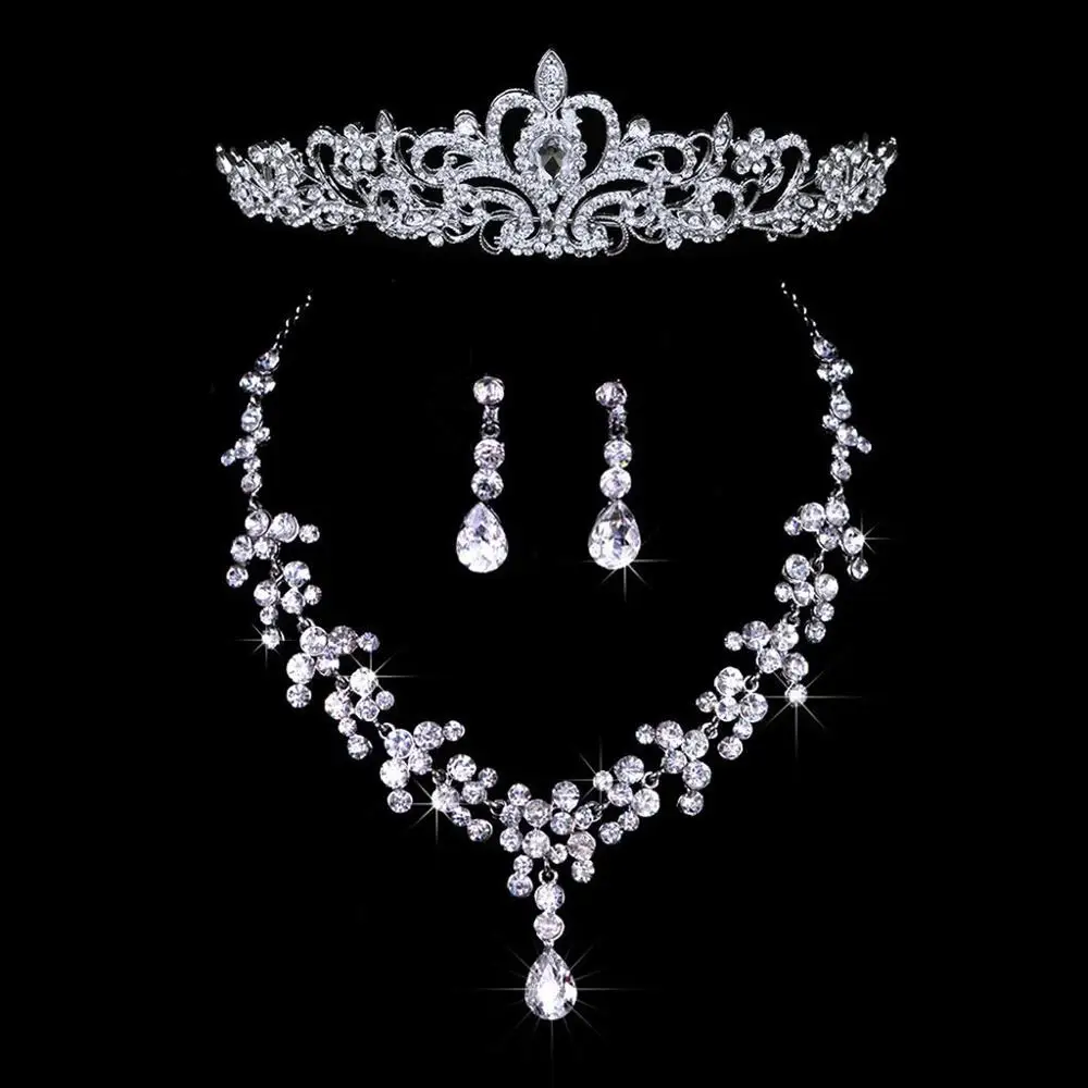Свадебный комплект украшений стразы тиара корона ожерелье серьги|necklace panda|earrings