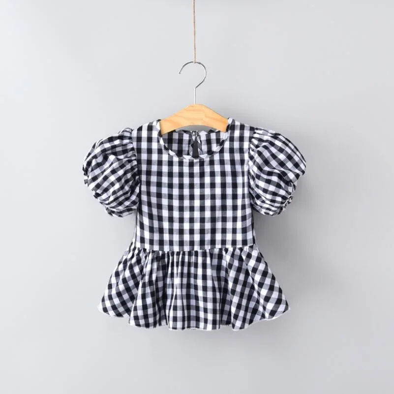 design 4 black Г. Летняя Клетчатая блузка принцессы для девочек пышные блузки для маленьких девочек с короткими рукавами, рубашки детская рубашка топы для девочек, детская одежда - Цвет: design 4 black