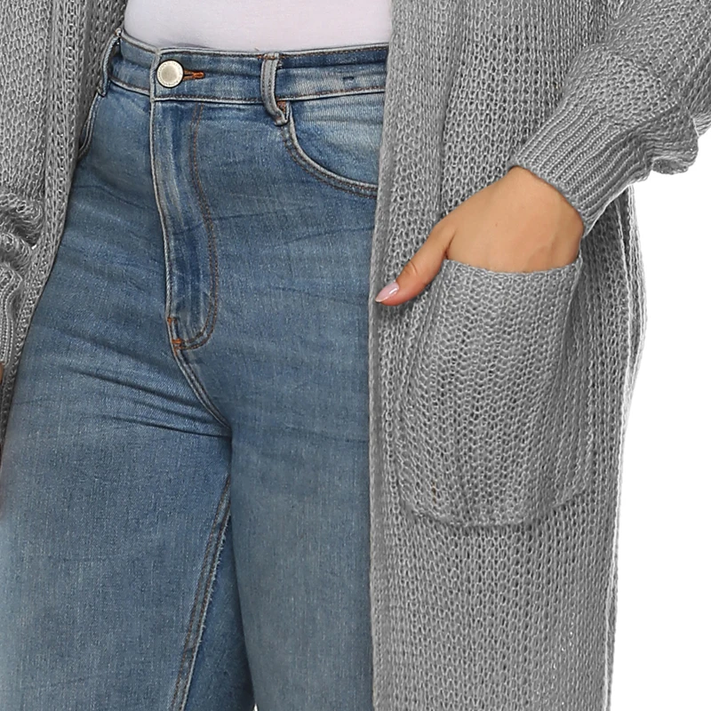 PGSD Big size Women Clothes Simple pure color Long sleeves pocket Thickened long knitted Forking sweater Cardigan female XXXL |