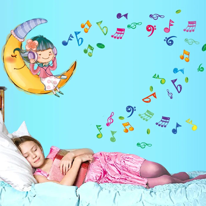 Виниловые Съемные наклейки с Луной для прослушивания музыки украшения детской