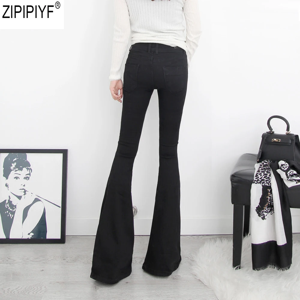 2018 Новая мода Высокая талия джинсы Винтаж Брюки-клеш Для женщин широкие брюки