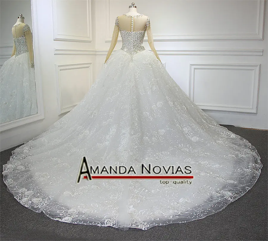 Новое поступление роскошное свадебное платье с длинным рукавом бусинами и