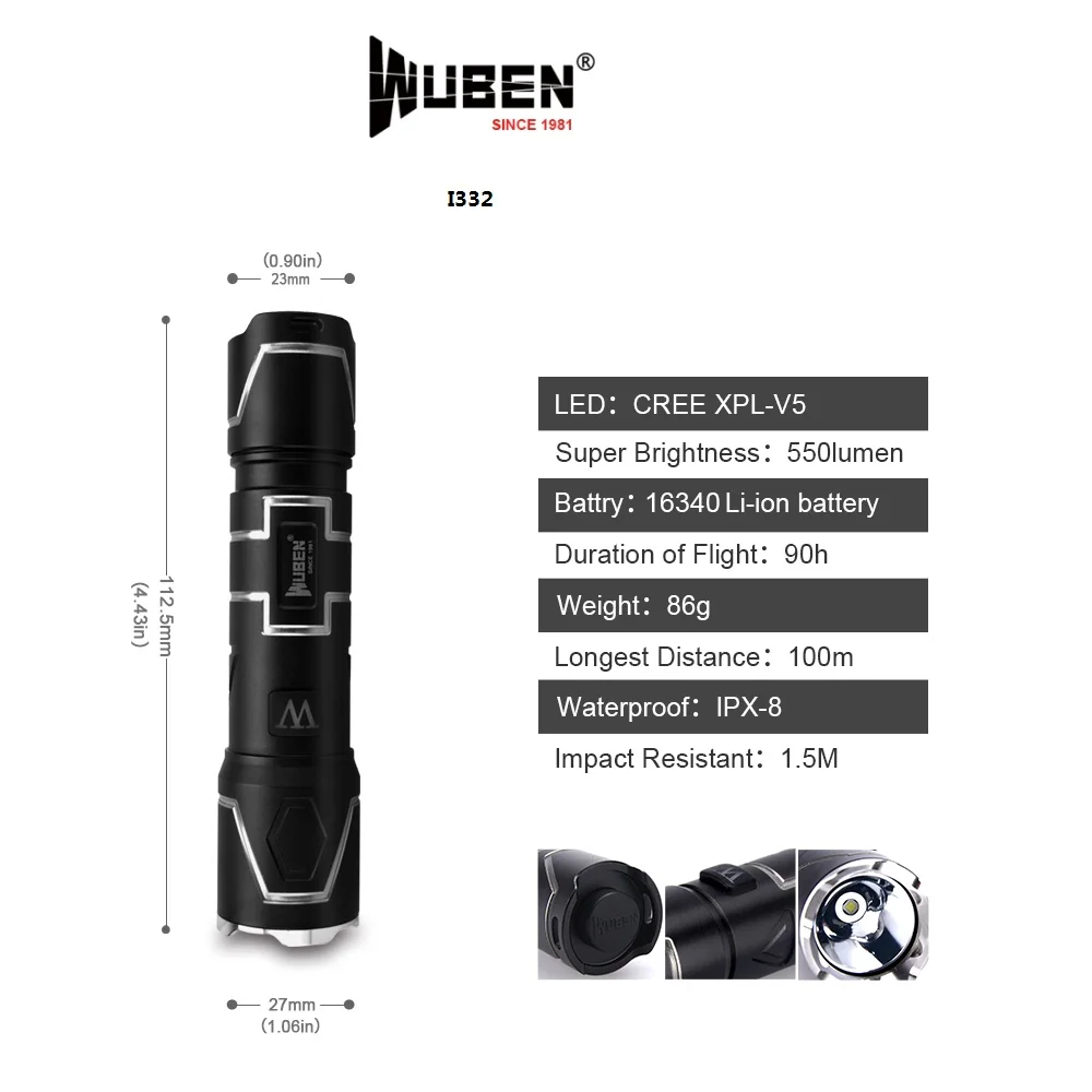 WUBEN I332 Мини светодиодный фонасветильник USB Перезаряжаемый тактический фонарик Cree