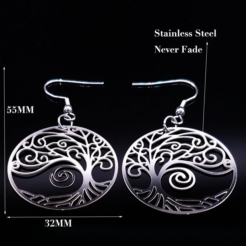 

Fashion Stainless Steel Tree of Life Drop Earrings Women Silver Color Bohemian Earrings Jewelry pendientes mujer E1508S01