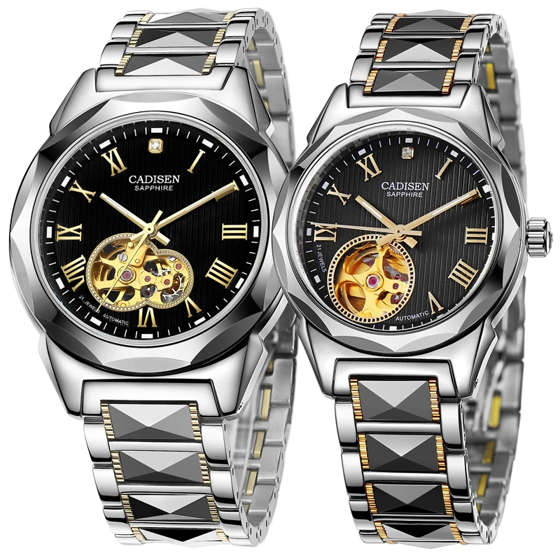 New CADISEN Relojes Watches Top Branded Mens Tungsten steel Skeleton Mechanical Watch Fashion Waterproof 50m Wristwatch | Наручные часы