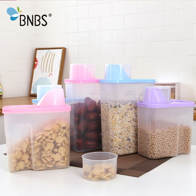 

BNBS kitchen plastic food storage box tea storage pot bucket grains cereals food Container refrigerator sorting sealing jar