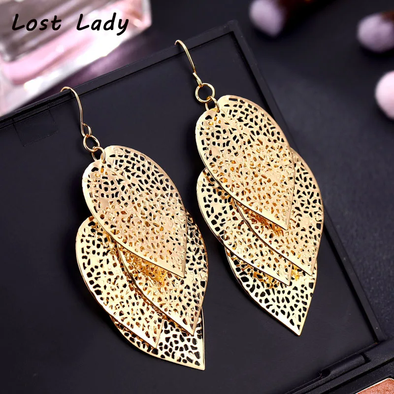 Lost Lady винтажные листья Роскошные серьги Boho богемные висячие полые для женщин