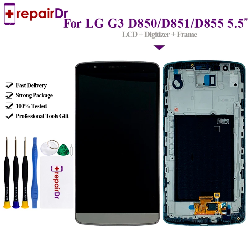 ЖК экран 5 дюйма для LG G3 дигитайзер сенсорного экрана с рамкой замена D850 D851 D855