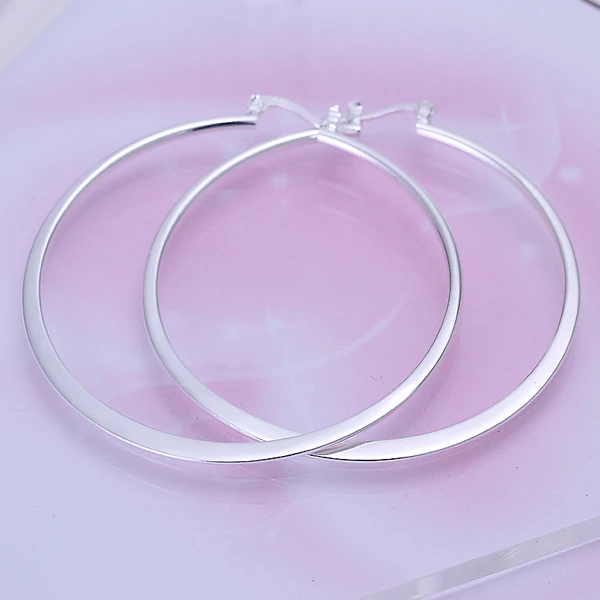 E043 925 sterling silver smooth flat big circle Round Hoop fine earring for women fashion jewerly factory price wholesale | Украшения и