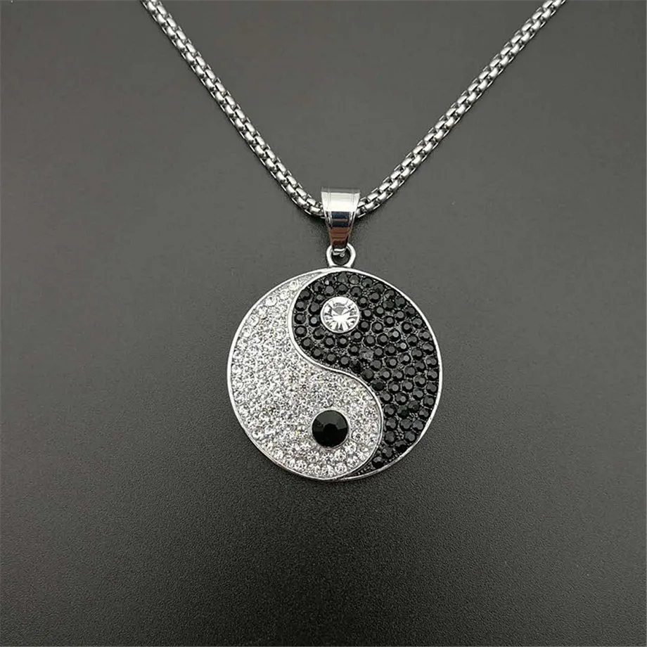 Мужские Подвески Yin Yang Tai Chi серебристые круглые ожерелья из нержавеющей стали с