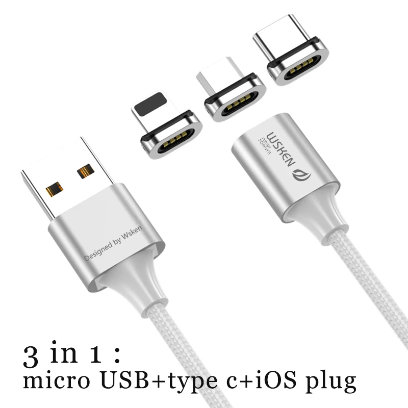 3 in 1 WSKEN X2 магнитное зарядное устройство для iPhone XS XR Micro usb type C кабель 3A Быстрая зарядка для samsung S9 S8 Note 9 USB-C адаптер для телефона - Цвет: 3 in 1