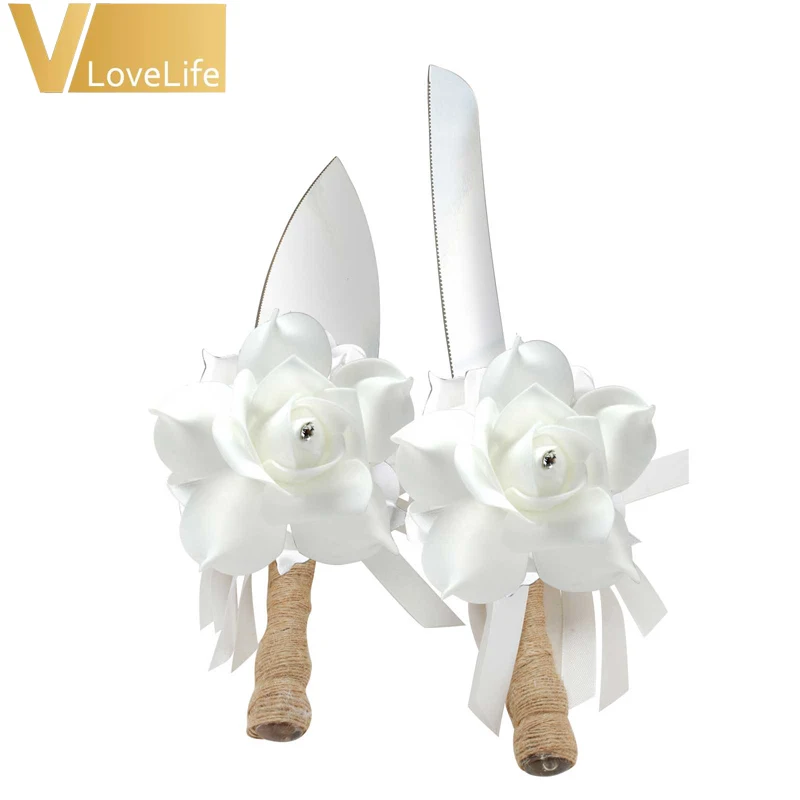 2 шт./компл. Мешковина Ткань Свадебный торт нож и сервер набор из нержавеющей