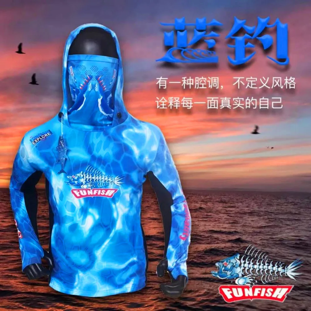 Сайт FUNFISH Рыбалка одежда с длинным рукавом L XL XXL 3XL шляпе Ультра-легкий капюшоном
