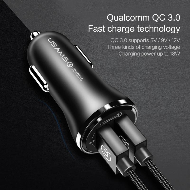 USAMS автомобильное Зарядное устройство Qualcomm 3.0 телефон быстрый автомобиль для Samsung