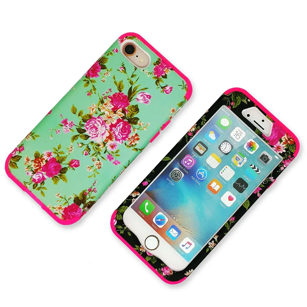 Модный ударопрочный чехол с цветком 3 в 1 Amor для iPhone 7 Plus 8 силиконовый + PC 360
