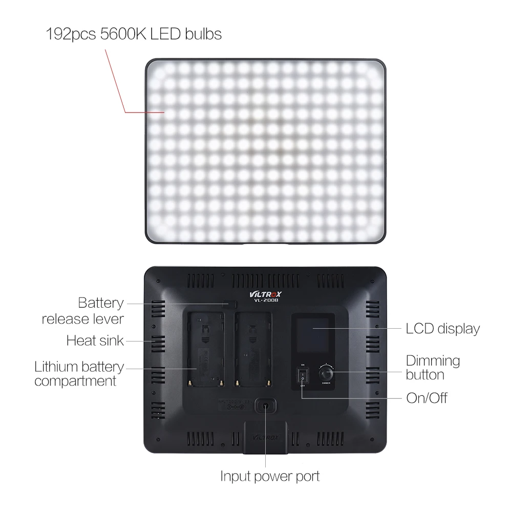 Viltrox VL 200B LED Видео свет ультра тонкий 5600K моно цвет фотографии заполняющий для Canon