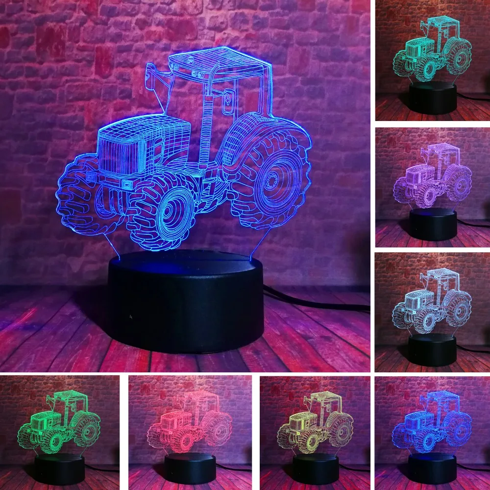 Креативный 3D динамический трактор автомобиль 7 цветов изменение цвета USB