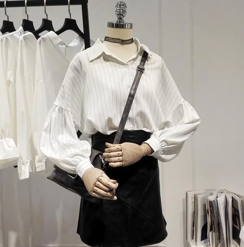 Women's spring autumn korean fashion stripe chiffon shirt female casual loose basic OL Shirt plus size chic Blouse TB550