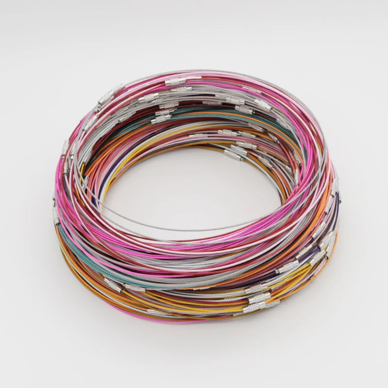 Wholesale 10pcs/lot 18" Mixed Color Man Woman's Stain Steel Necklace Wire Cable Cord Rope Choker DIY Jewelry Making Turnbuckle images - 6
