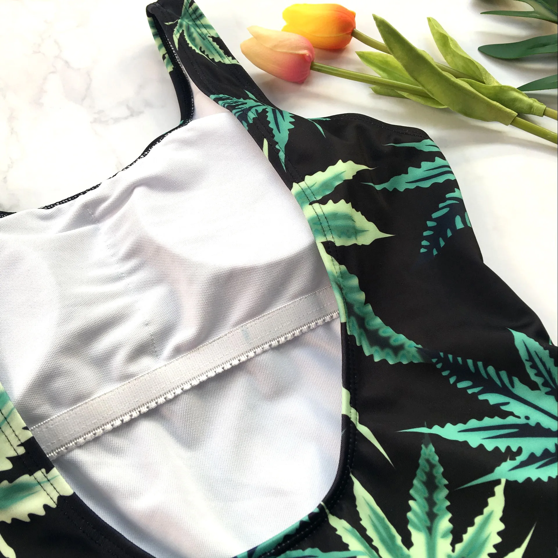 Женский купальный костюм с принтом в виде листьев монокини пляжный maillot de bain 2019 |