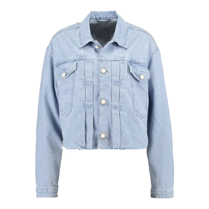 

Jeans Coat Short Jacket 2 Piece Set Suit Denim Ankle-length Pants Split High Waist Beading Jeans Cowboy Hight Quality Women2019