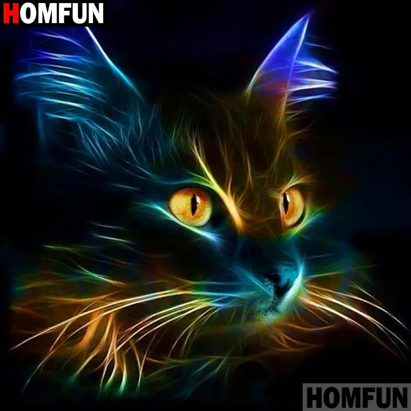 HOMFUN Full Square/Round Drill 5D DIY Diamond Painting &quotGlowing cat&quot 3D Embroidery Cross Stitch Home Decor A19363 | Дом и сад