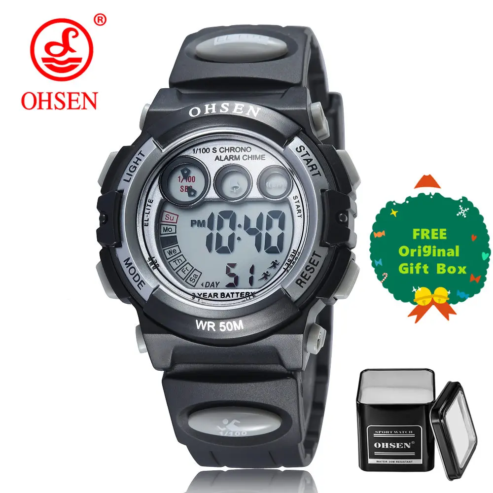 black gray and box OHSEN спортивные часы с мультипликационным принтом, детские часы, Фиолетовый силиконовый ремешок, Детские светодиодные цифровые наручные часы, студенческие часы для мальчиков и девочек - Цвет: black gray and box