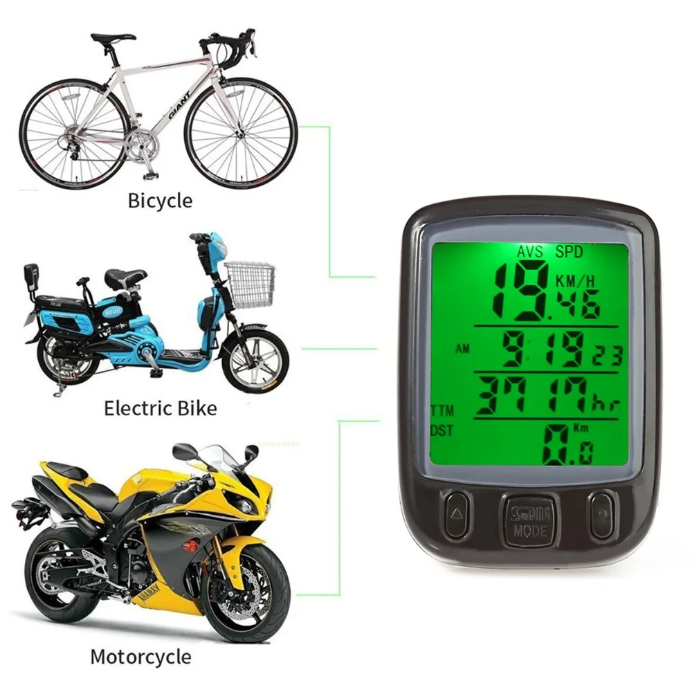 

Bicycle Computer Waterproof Cycling Odometer Speedometer with LCD Backlight Bike Computer