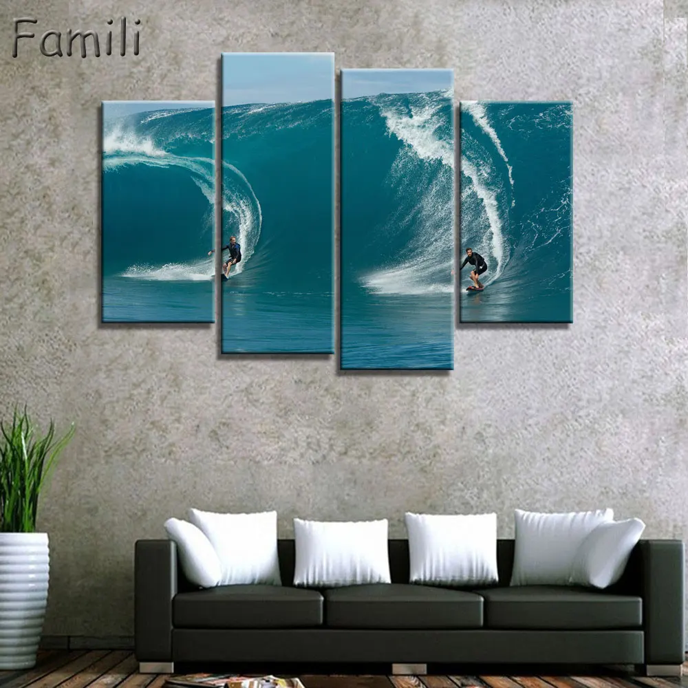 

Canvas Painting New 4Pcs/set Canvas art HD Painting Ocean Wave Sunrise Seascape Canvas Print Wall Art Decorations for home