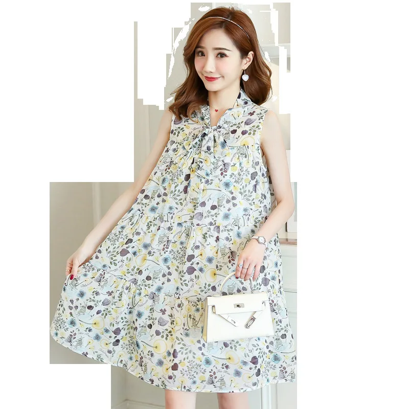 Лето 2018 Новое шифоновое платье без рукавов для беременных с кружевной бабочкой