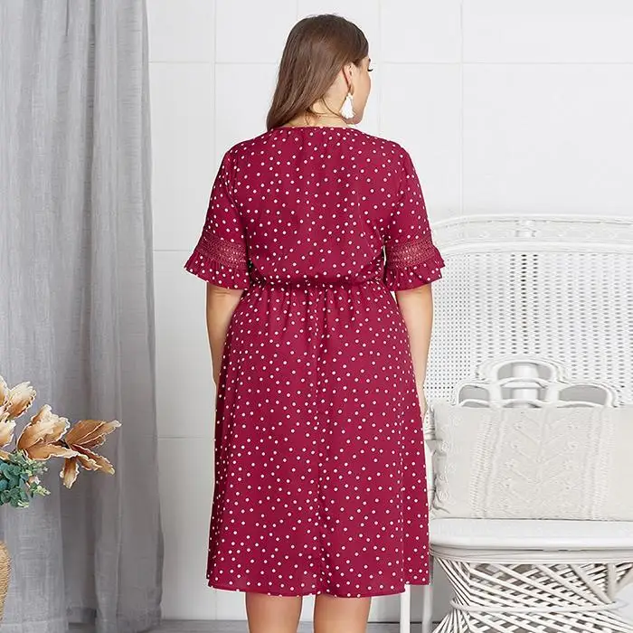 IN'VOLAND женское платье Vestidos размера плюс, повседневное летнее платье с v-образным вырезом и коротким рукавом в горошек, женские платья длиной до колена, XL-4XL