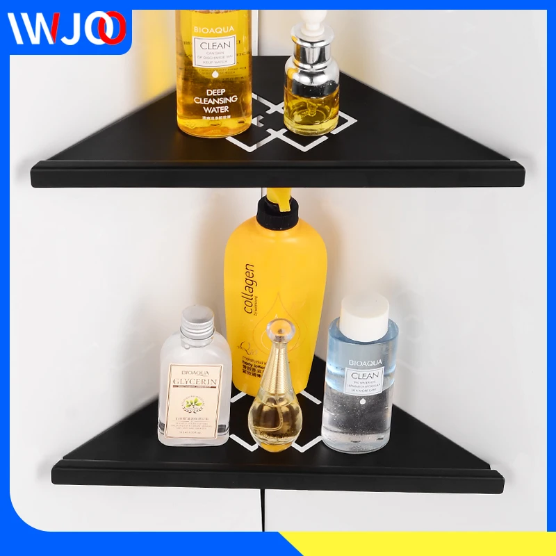 

Bathroom Shelf Organizer Black Stainless Steel Bathroom Shelves Shower Storage Rack Wall Mounted Decorative Corner Shampoo Racks