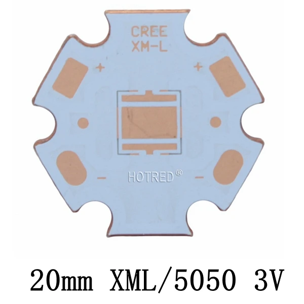 20 мм медная печатная плата Cree XPG XPG2 XPE XPE2 XML XML2 XHP50 XHP70 MKR 3V 6V 12V Светодиодная печатная плата 20mm x 1,6mm Медная звезда 16mm радиатор PCB - Испускаемый цвет: 20mm XML 5050 3V