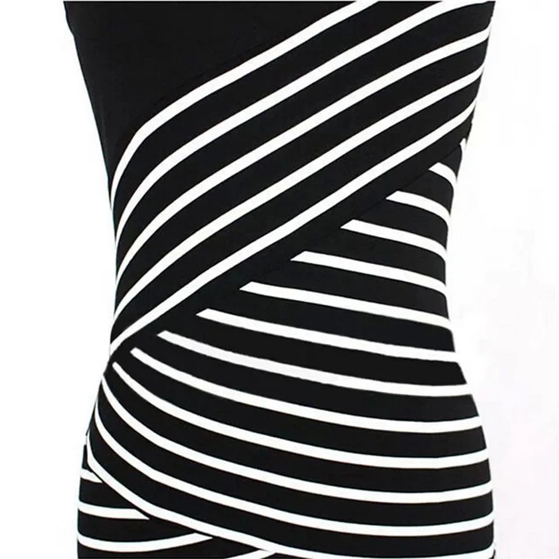 Элегантных Женщин Лето V Шеи Платье Черные и белые полосы Сшивание Карандаш
