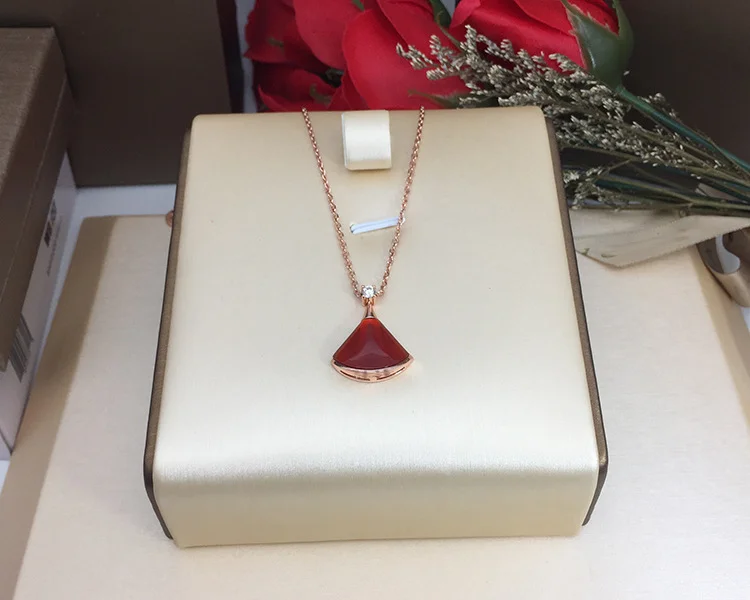 Розовое золото маленький веер белая ракушка ожерелье подвеска сетка Красная