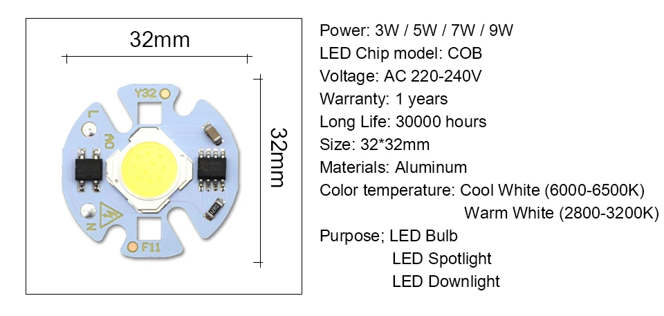 COB светодиодный светильник чип 220V 3W 5W 7W 9W 10W 20W 30W 50W Smart IC драйвера не потолочные светильник Точечный светильник DIY светильник ing ампулы светодиодный лампы