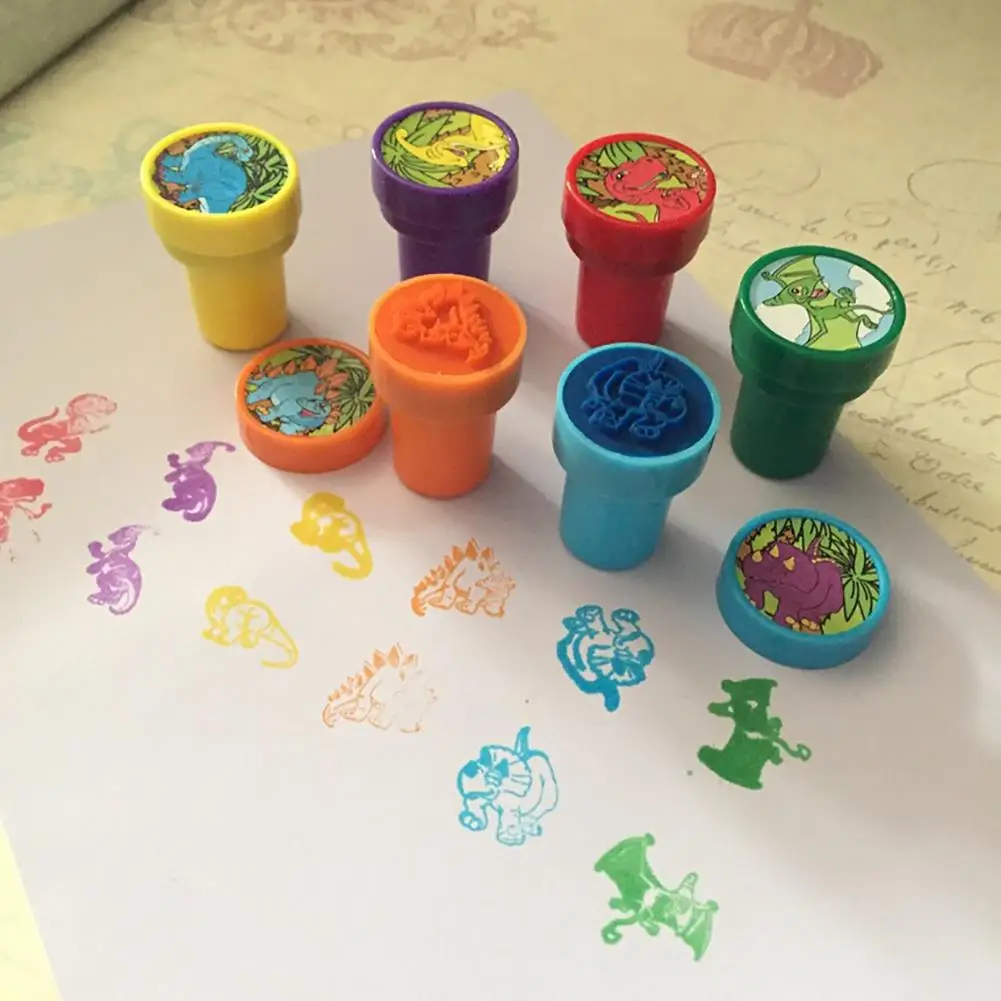 

6Pcs Colorful Cartoon Dinosaur Self-Ink Stamps Sealing Gift Cards Art Kids Toy
