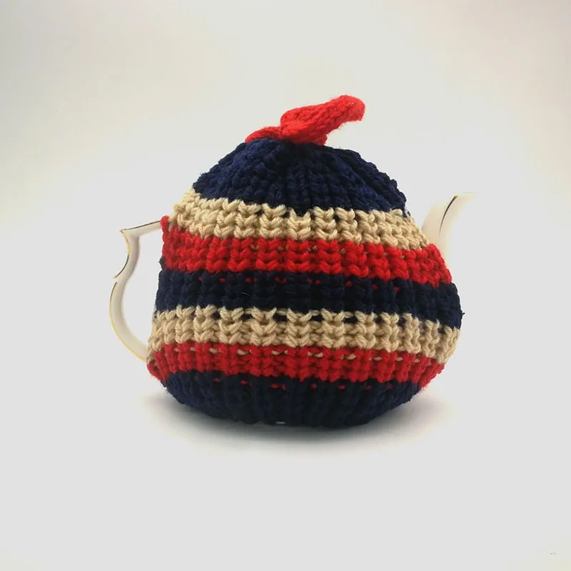 Thanksgiving Tableware Warm Gift Striped Hand Crochet Knitting Teapot Cover Tea Cosy